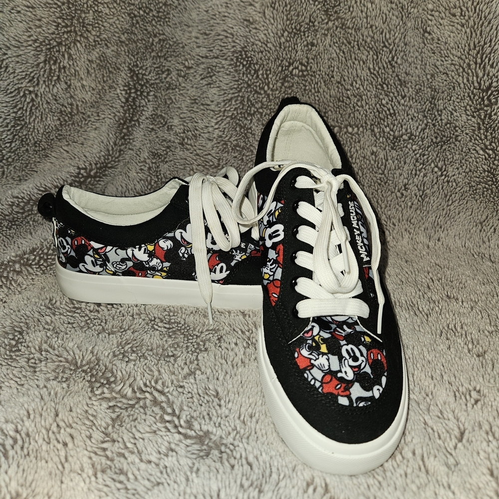 Ground Up Disney Mickey Mouse Sneakers Black Canvas Low Top Unisex Mens 8.5 W 10